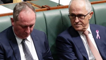 Barnaby Joyce and Malcolm Turnbull in Parliament on Thursday.
