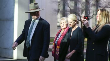Vikki Campion, right, at Parliament House in 2017 with Barnaby Joyce, left.