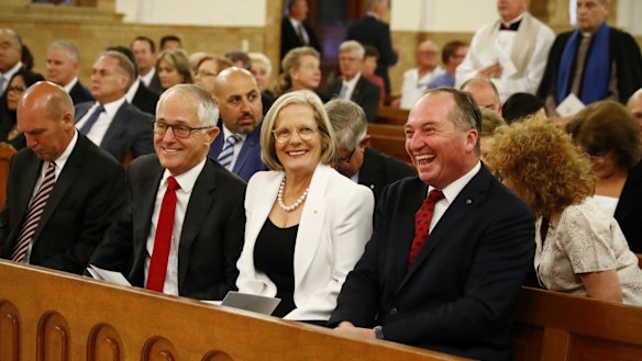 Prime Minister Malcolm Turnbull, Lucy Turnbull and Deputy Prime Minister Barnaby Joyce at a church service earlier in February.