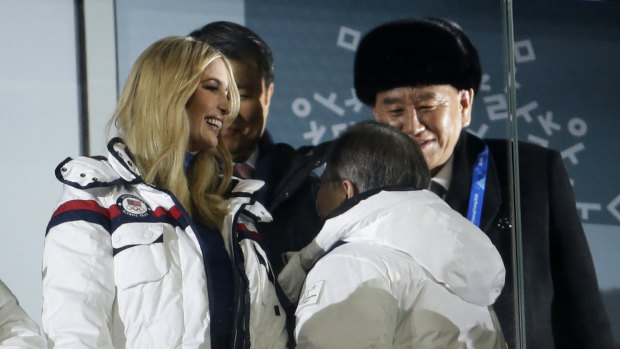 Ivanka Trump and Kim Yong Chol, right, vice-chairman of North Korea's ruling Workers' Party Central Committee, pictured at the closing ceremony of the 2018 Winter Olympics in Pyeongchang.
