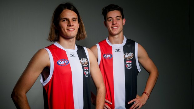 St Kilda's pair of top-10 selections Hunter Clark (left) and Nicholas Coffield.