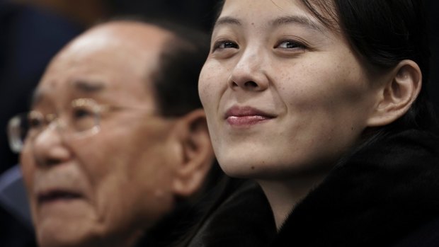 Kim Yo-jong, sister of North Korean leader Kim Jong-un, right, and North Korea's nominal head of state Kim Yong-nam at the Winter Olympics.