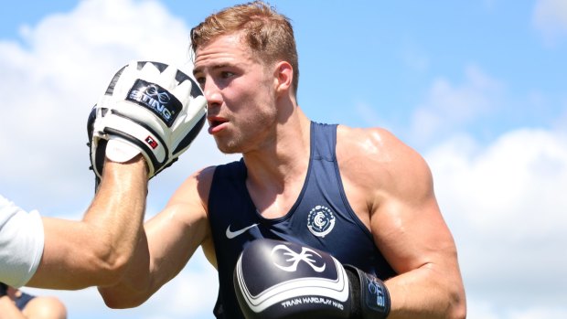 Harry McKay in training during Carlton's pre-season camp on the Gold Coast.