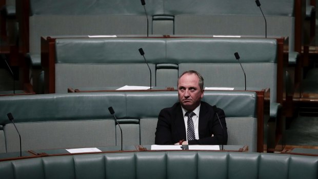 On the outer... former Deputy Prime Minister Barnaby Joyce sits on the backbench during debate in the House of Representatives at Parliament House  on Tuesday.