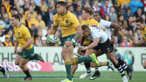 Clash: Israel Folau in action for the Wallabies in June 2017 against Fiji at AAMI Park in Melbourne.