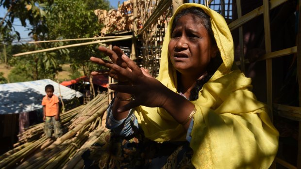  Rohingya widow Sobokun Naher talks after only arriving in the refugee camp three days ago after fleeing the violence in Myanmar.