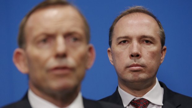 Former prime minister Tony Abbott and Home Affairs Minister Peter Dutton. 