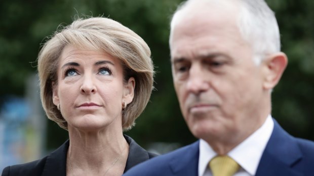 Michaelia Cash and Malcolm Turnbull address the media  on Wednesday. 
