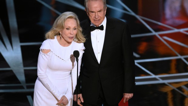 And the winner isn't: Faye Dunaway, left, and Warren Beatty present the award for best picture to the wrong film.