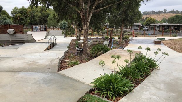 A skate park of his own: The street course that Brad Saunders' father built for him on the family property at Beaufort in north-western Victoria.