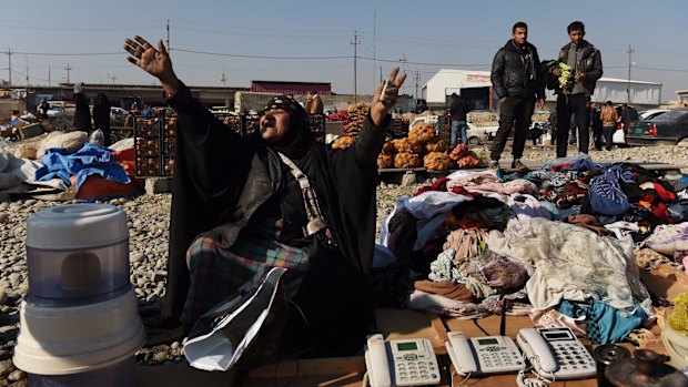 Zahara Abdullah Muhasen cries and wails as she describes how she is alone whilst begging. Zahara's husband and sons were killed by ISIS whilst protecting their sheep from being stolen by ISIS fighters.