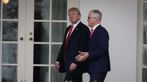 Donald Trump and Malcolm Turnbull during bilateral meetings in February.