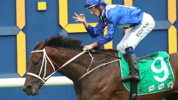 Three times a champion: Winx wins last year's Chipping Norton Stakes. She will look to take the group 1 for a third time on Saturday.