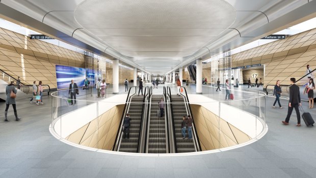 Escalators will connect platforms at Central for the new metro train line. 