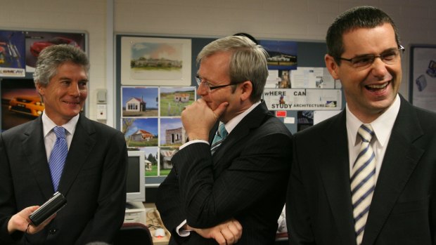 Kevin Rudd with Stephen Smith and Stephen Conroy.