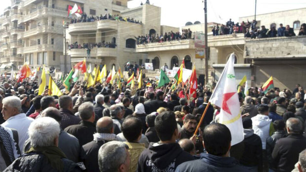 A demonstration against the Turkish assault on Afrin.
