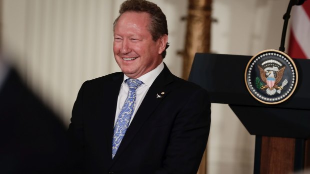 Iron ore magnate and philanthropist Andrew "Twiggy" Forrest's fortune slipped by about $US1 billion to $US4.4 billion in 2017.