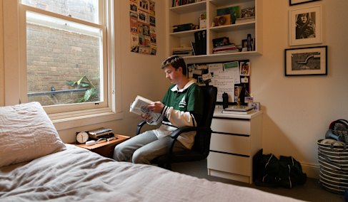 Year 12 Trinity Grammar student, Lewis Dobbin, is able to work from home one day a fortnight.