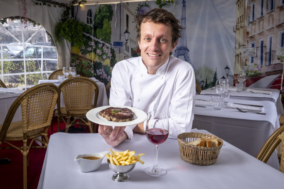 Ouest France Bistro chef Cesar Henry with his steak frites.