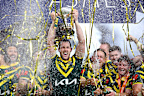 Isaah Yeo and his Kangaroos teammates celebrate their 2025 Ashes series victory.
