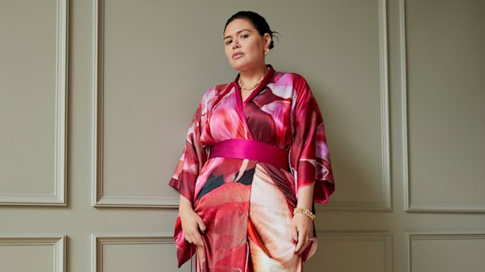 Common Hours reversible gown. Bottega Veneta boots. Bottega Veneta jewellery (worn throughout).