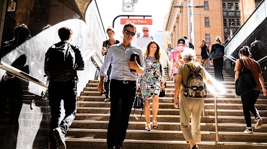 Commuters at Martin Place station when Sydney’s rail network was brought to a standstill on Wednesday.