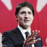 Justin Trudeau finishes his speech at the Liberal leadership announcement in Ottawa, Ontario.