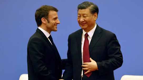 French President Emmanuel Macron and Chinese President Xi Jinping in Beijing last week.