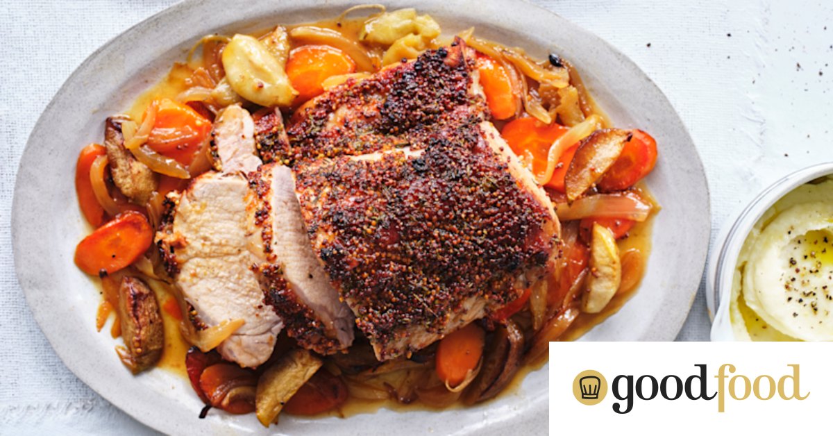 Danielel Alvarez’s mustard-glazed pork pot roast with apples and carrots