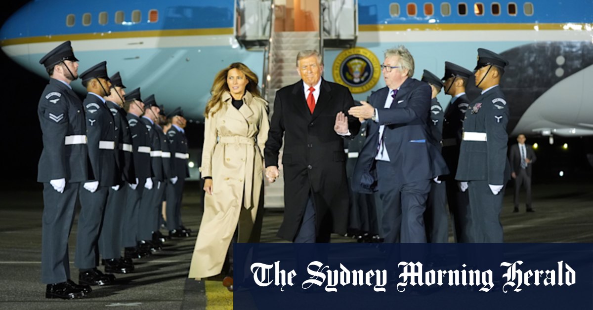 US president arrives to pomp and guerilla protests