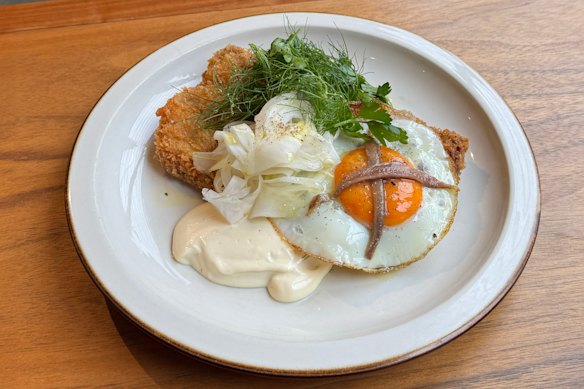 Ophelia’s pork schnitzel with garlic aioli.
