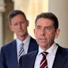 Labor deputy leader Cameron Dick and shadow health minister Mark Bailey at a press conference in Brisbane to discuss the abandonment of Dr Krispin Hajkowicz