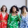 Models Claryssa Humennyj-Jameson, Mae Kabengele and Camille Bergerson in Camilla designs ahead of the Joywear Runway show for Melbourne Fashion Festival.