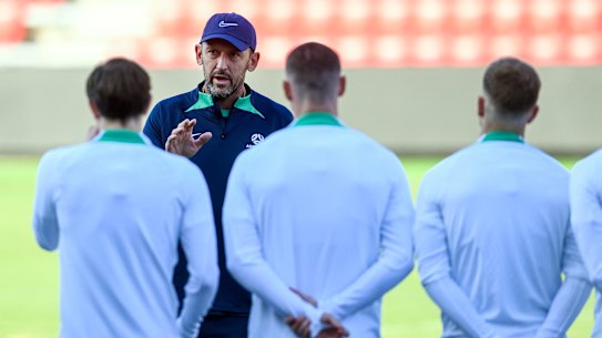 Tony Popovic at training on Monday.