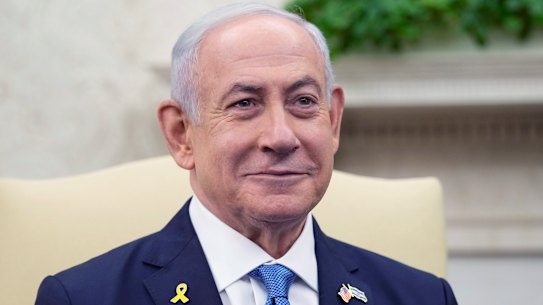 Israeli Prime Minister Benjamin Netanyahu speaks during his meeting with President Joe Biden in the Oval Office.