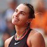 World No.1 Aryna Sabalenka during her quarter-final match against Diana Shnaider.