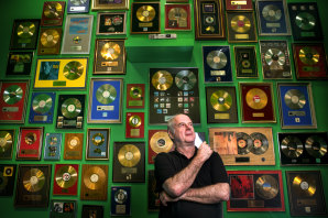 Michael Gudinski at the 40 years of Mushroom and Melbourne exhibition at the RMIT Gallery, 2013.