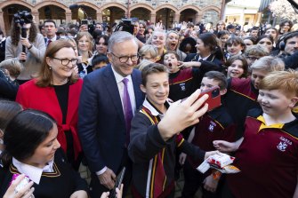 Anthony Albanese during a visit to Cabra Dominican College in Adelaide.