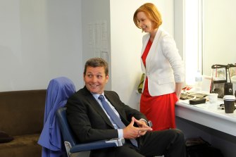 Sales with her former co-presenter Chris Uhlmann in 2011.