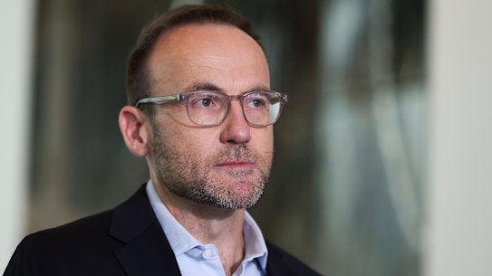 Greens leader Adam Bandt during a press conference at Parliament House on Thursday.