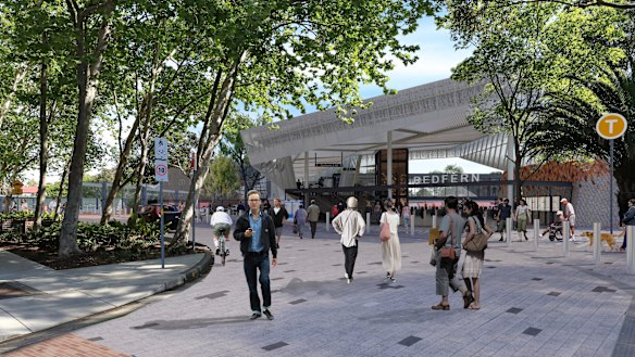 The planned Marian Street entrance to Redfern station on the southern side of the railway line.