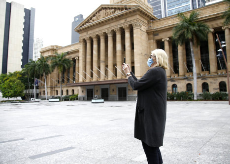 Brisbane's King George Square was almost entirely empty on Saturday.
