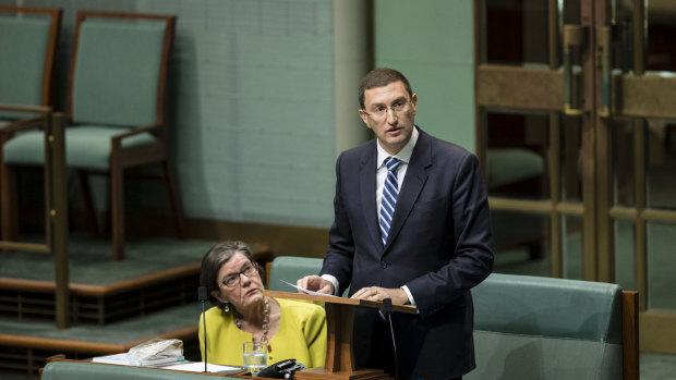 Liberal MP Julian Leeser talking about Indigenous constitutional recognition on Thursday. 