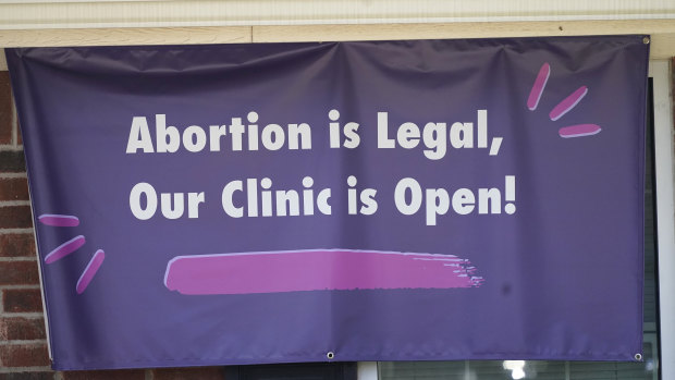 A signs hangs outside the Whole Women’s Health Clinic in Fort Worth, Texas.