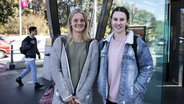Macquarie University students Rachel Dobbie, left, and Ellie Ryrie use the metro trains regularly.