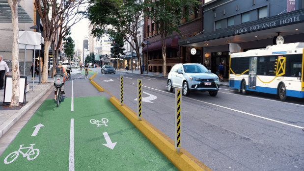 Some parking and loading zones will be removed and bus stops relocated for new separated bike lanes through Brisbane's CBD.