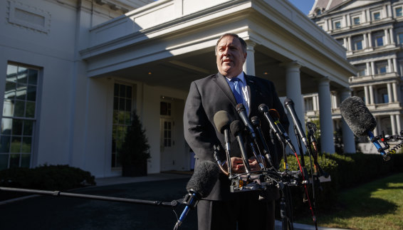 US Secretary of State Mike Pompeo speaks on the White House lawn after meeting with President Donald Trump.