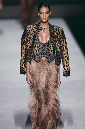 Model Joan Smalls in the Tom Ford SS19 show that opened New York Fashion Week.