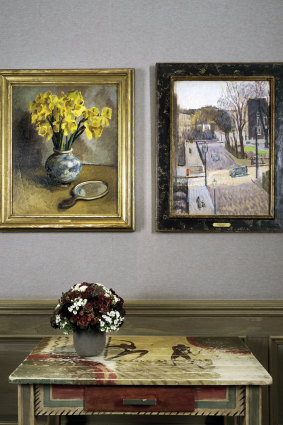 Paintings by Duncan Grant and Vanessa Bell and a table from Omega Workshops in London's Charlotte Street Hotel. 