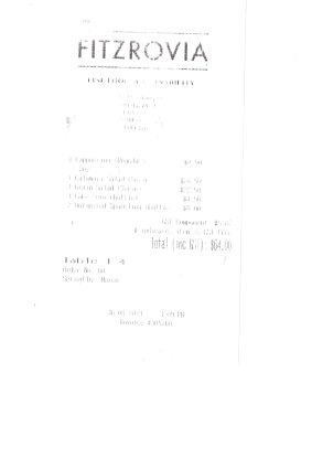 Receipt for lunch with Ben Folds at Fitzrovia.